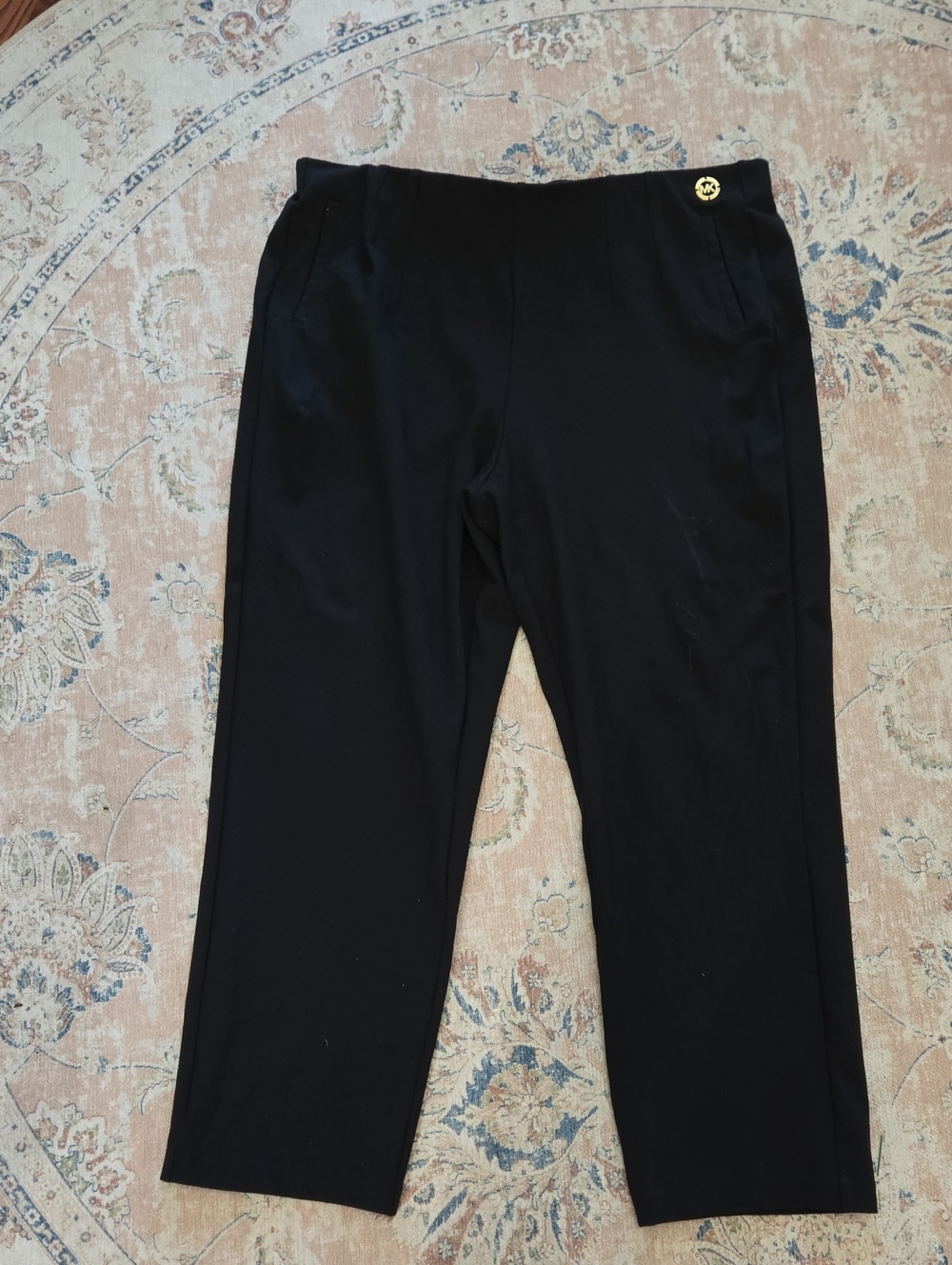 MICHAEL Michael Kors Black Dress Pants Gold Logo Stretch Pull On XL